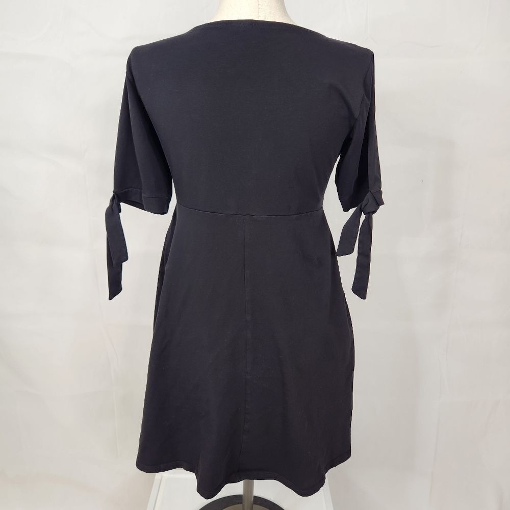 ASOS LBD Black Cuffed Tie Sleeve A-Line Mini Dress Sz 12 - Picture 7 of 13